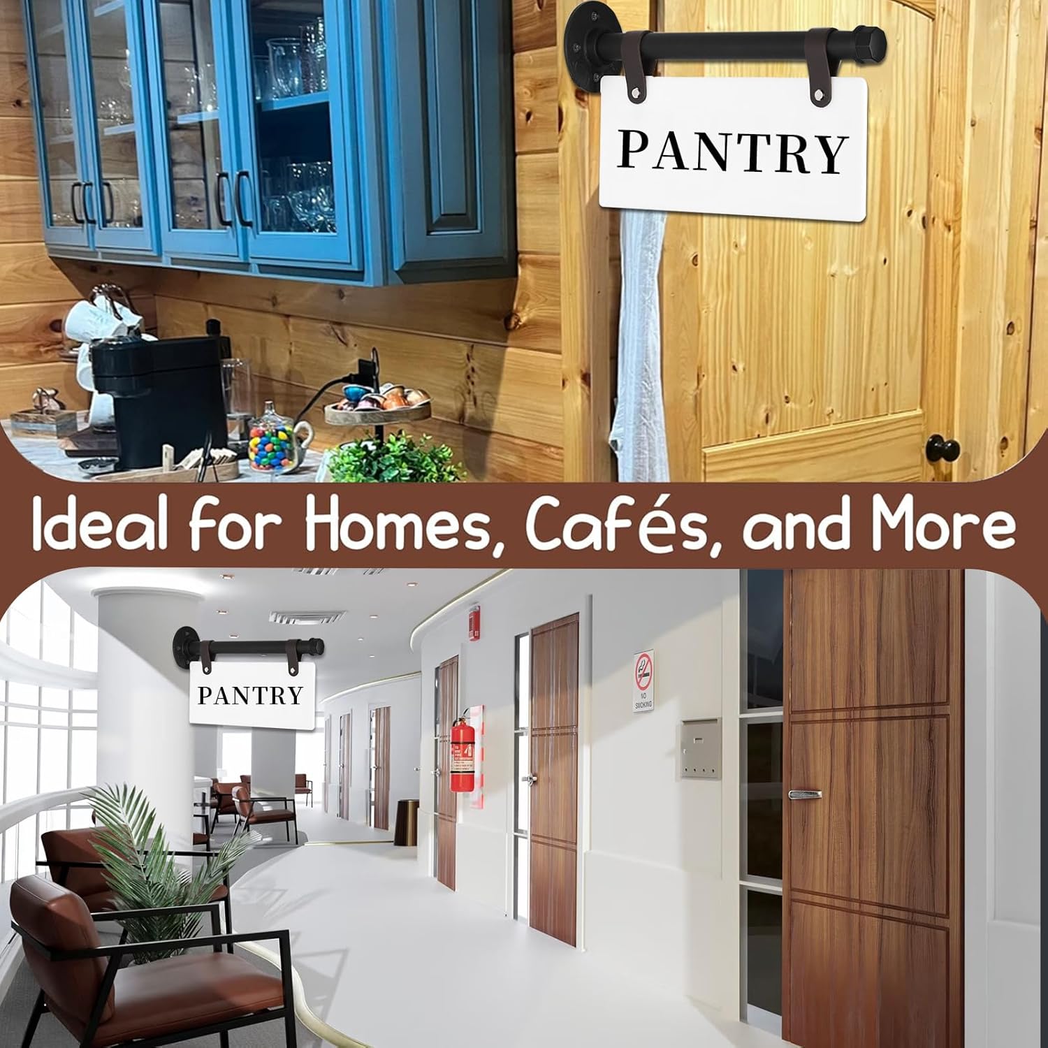 Metal Hanging Pantry Sign for Door 11"x 6" Wall Mounted Pantry Sisn with Brackets Double-Sided Pantry Farmhouse Rustic Wall Decor for Office Kitchen Farmhouse Restaurant Coffee Shop Store Hotel School Bar