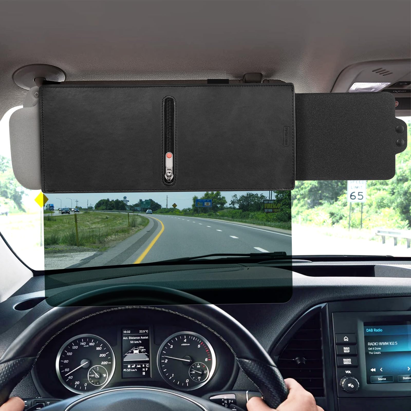 Veharvim Sun Visor Extender for Car (Zipper Slider&amp; Prevents Fingerprints, UV400, PC Lens), Visor Extender Attachment for Car Visor, Anti-Glare for Safe Driving (Driver Side)