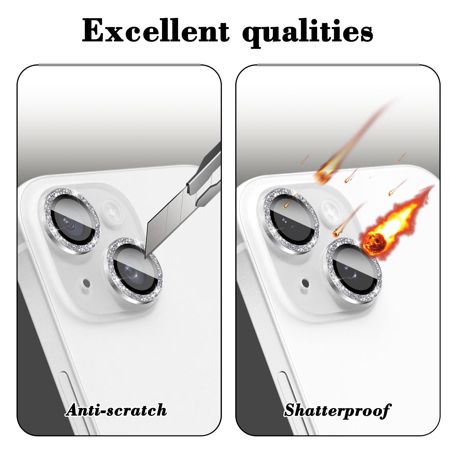 BERFY Protecteur D'objectif D'appareil Photo Pour IPhone 16/16 Plus, Anneau Métallique En Alliage D'aluminium Pailleté, Protecteur D'écran En Verre Trempé 9H, Anti-rayures, Compatible Avec Les Coques