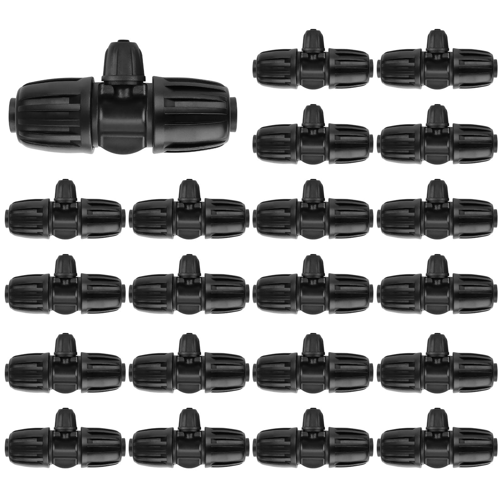 TOROKOM Locked Barbed Tee Connectors, 1/2” to 1/4” Drip Irrigation Fittings Kit 12/16mm to 4/7mm Tube Lock Female Connector 3-Way Barbed Lock Irrigation Parts for Watering System (20PCS)