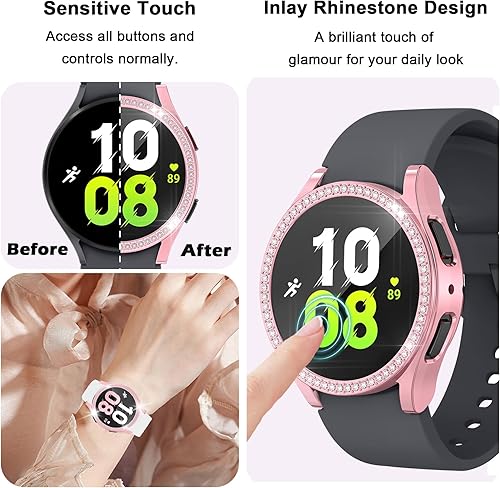 Miniatura 2 de Paquete de 16 protectores de pantalla de reloj compatibles con Samsung Galaxy Watch 54 de 1.575 pulgadas, funda brillante de poliuretano