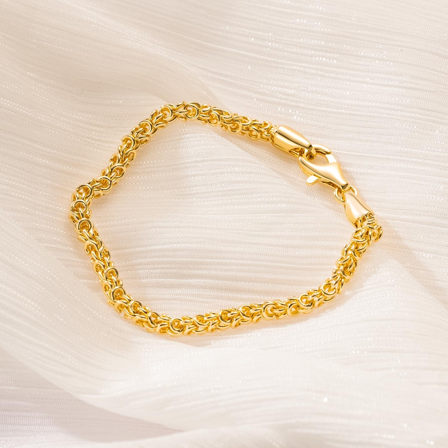 14K Gold Bracelets for Women & for Men Byzantine Link Chain Charm Bracelet for Womens & for Mens Non Tarnish Secure Lobster Clasp Jewelry 5 Sizes (6.5" 7" 7.5" 8" 9")