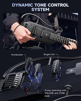 Donner HUSH X Headless Electric Guitar Kit for Travel Practice, Black