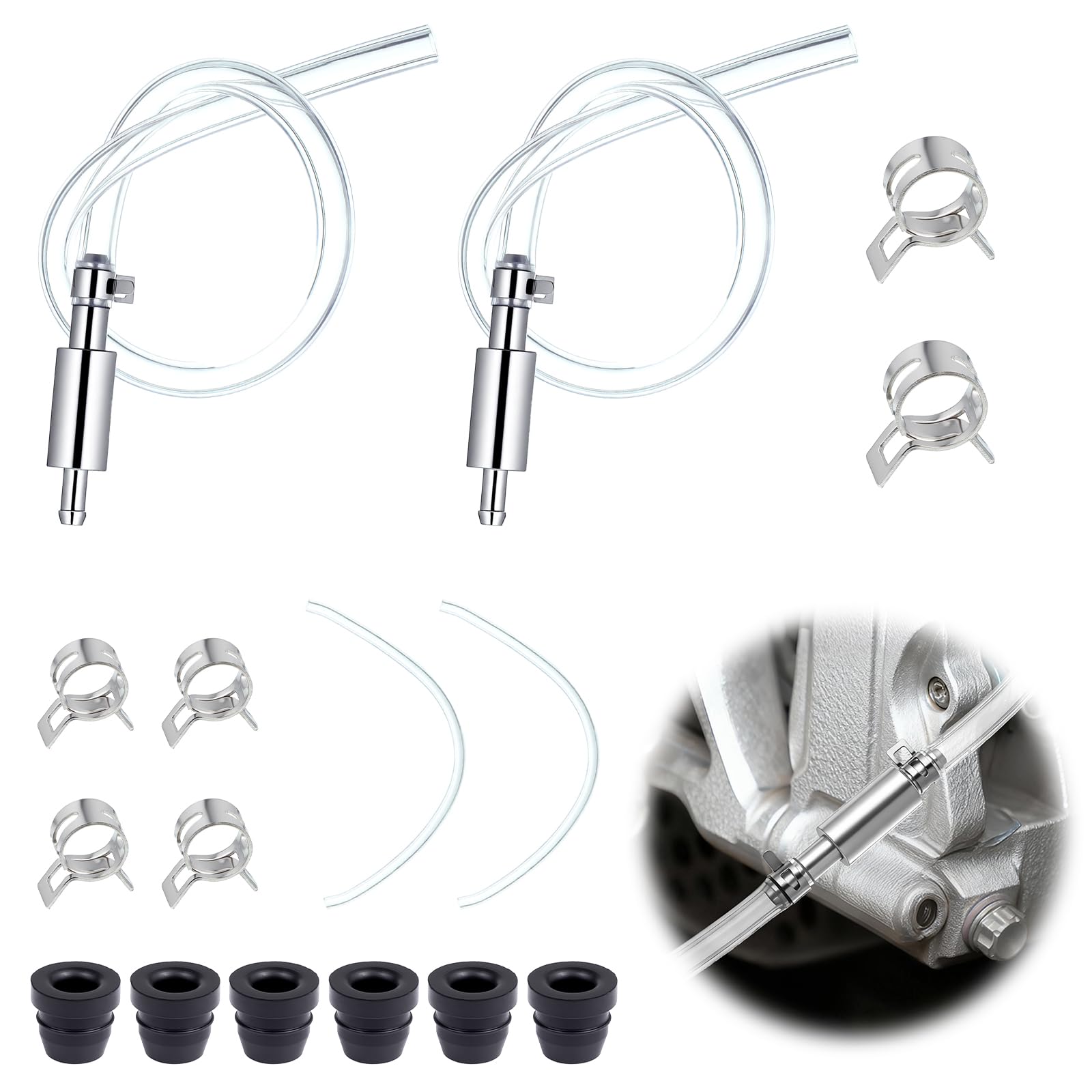 Zestaw 4 węży odpowietrzających hamulców, jednorazowy zawór zwrotny, sprzęgło wąż krwionośny, tworzywo PCW + aluminium, czarny/srebrny, do samochodów, motocykli, rowerów, konserwacji DIY