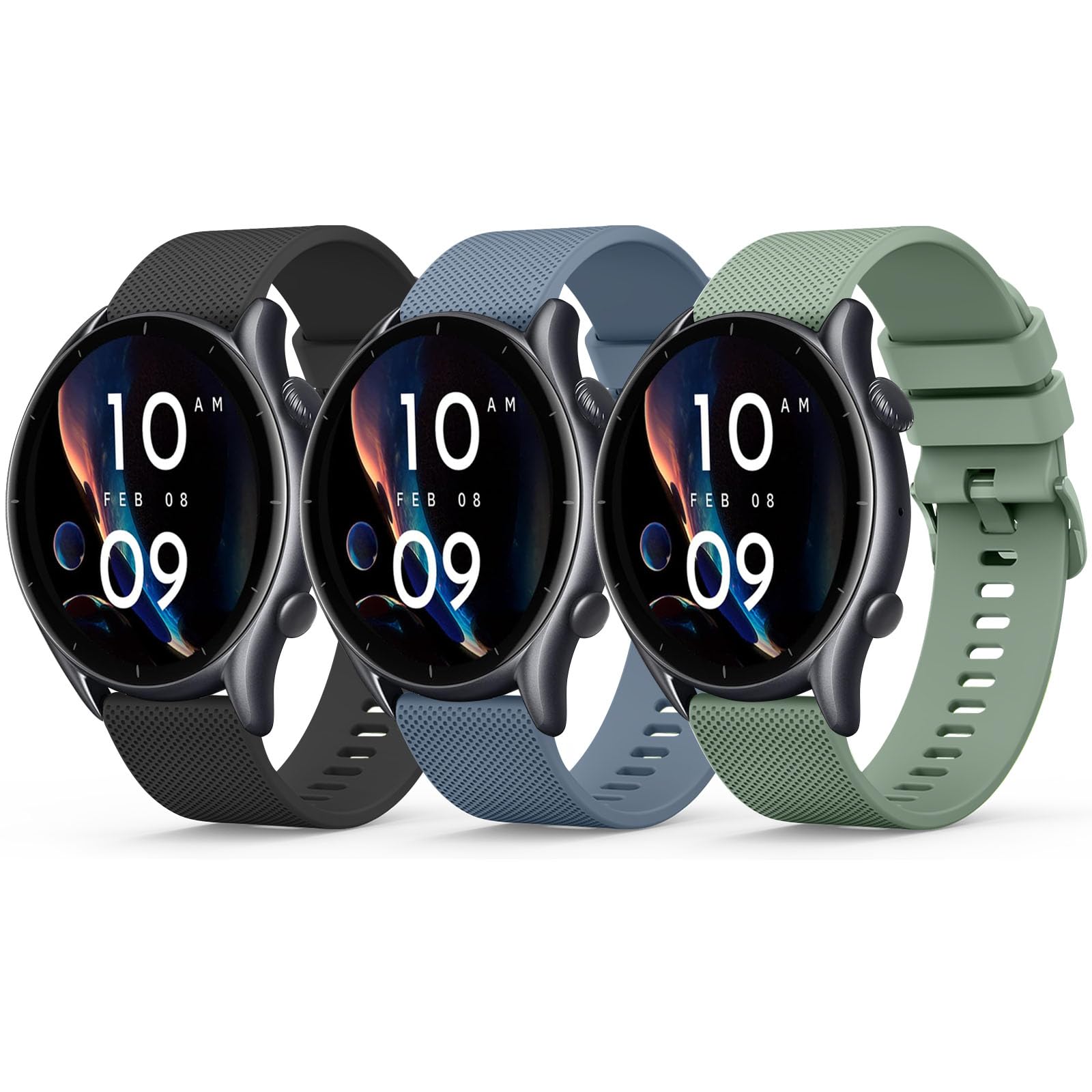 Amzpas 3 sztuki bransoletek do Amazfit GTR 3, 22 mm, silikonowy pasek zapasowy do zegarka Amazfit GTR 4/3Pro/2/2e/Balance/Stratos 2S / Pace / Bip 5 / BIP 6