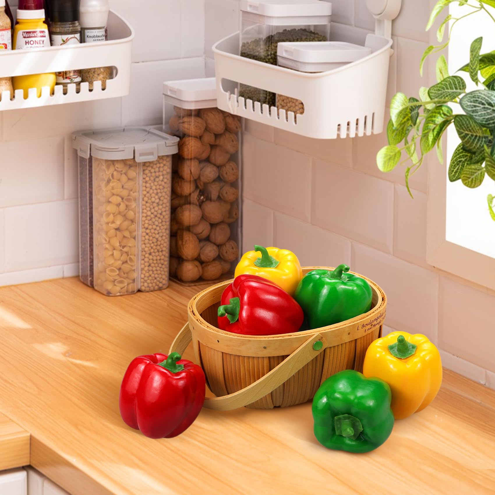 Lorigun Artificielle Poivrons 6Pcs (Chaque Couleur 2Pcs) - Légumes Décoratifs en Mousse de Styron Rouge, Vert, Jaune - Pour Décoration Maison et Accessoires Éducation Enfance