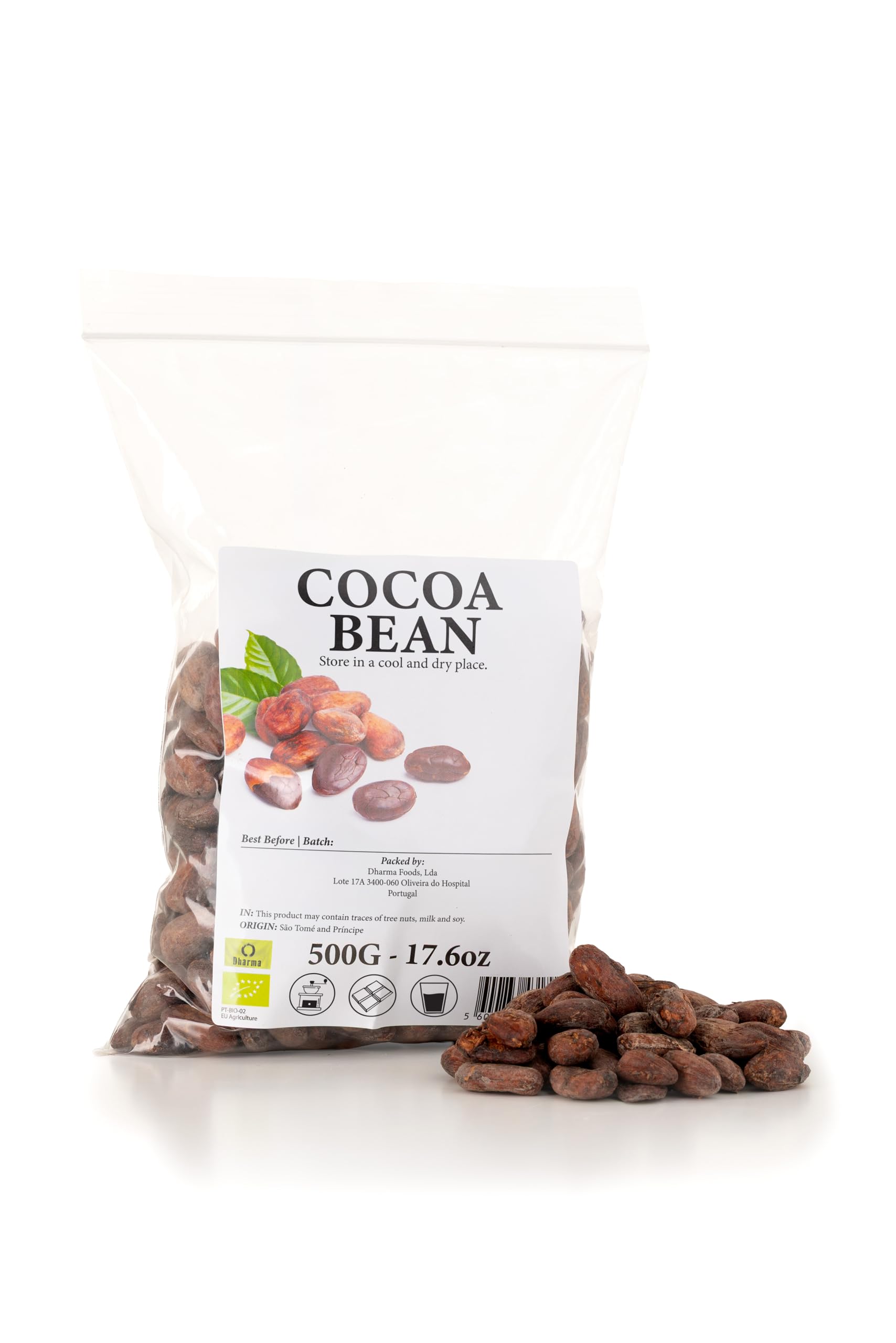 Fèves de cacao entières 500 g Fèves de cacao crues de qualité supérieure Origine naturelle Arôme riche Ingrédient polyvalent pour la pâtisserie, la fabrication de chocolat et les infusions