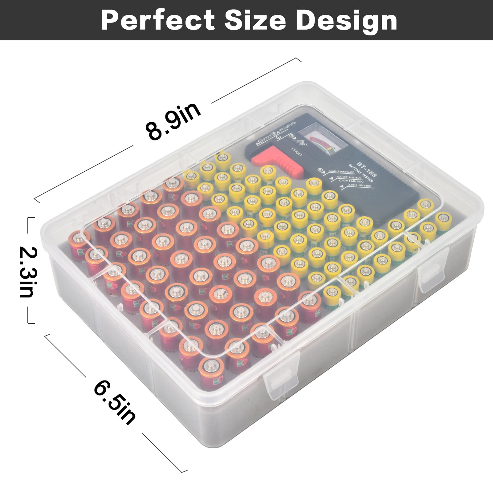 Casmilee Batterie Aufbewahrungsbox, Batteriebox Hält 40 AA & 50 AAA Batterien Mit Batterietester, Batterie Box Organizer Aufbewahrung aus Kunststoff, Batteriekasten, Akku Tasche (Nur Box)