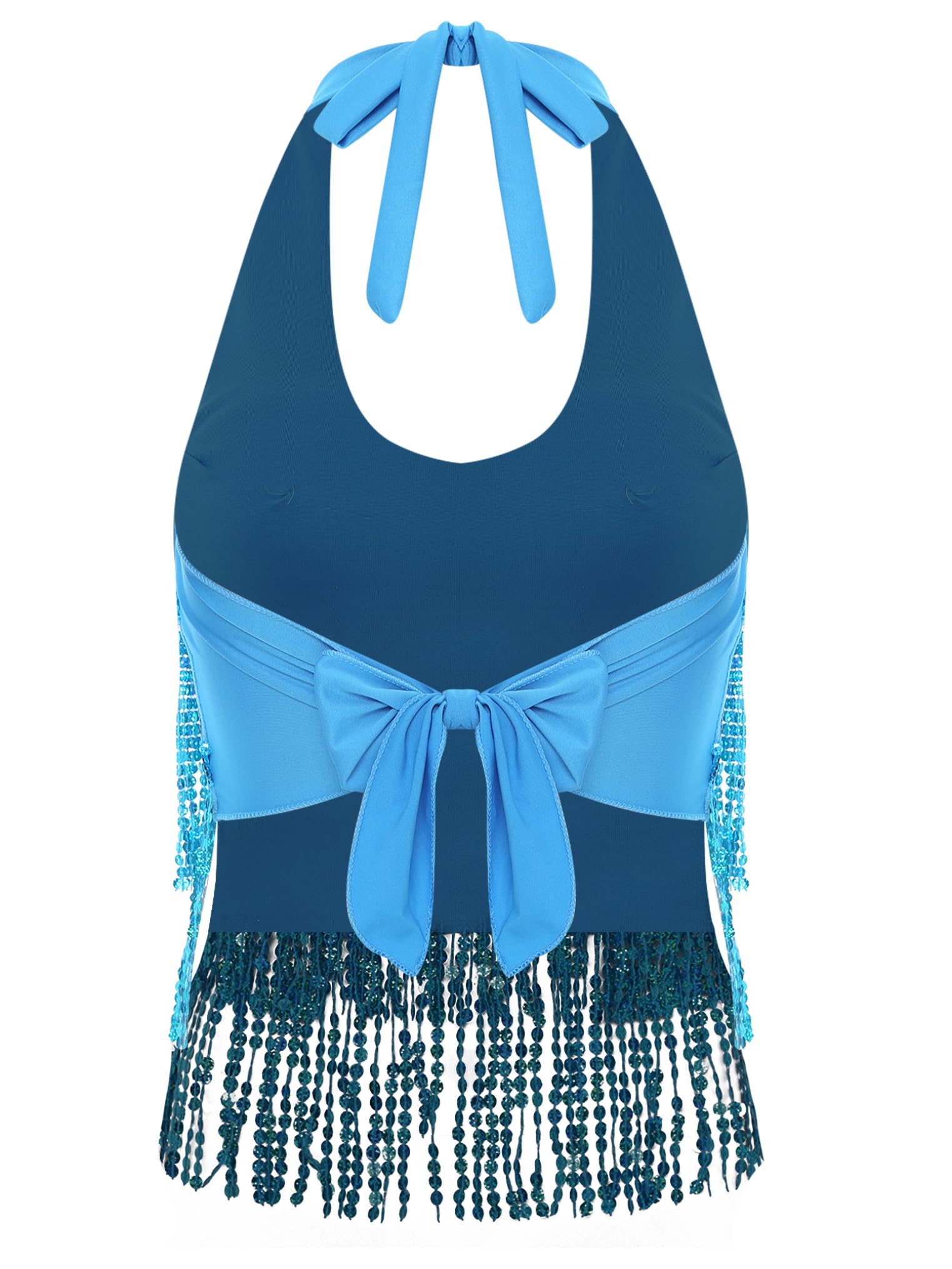 Freebily Top De Danza del Vientre para Mujer Camiseta Sin Mangas Crop Top con Flecos Disfraz para Fiesta De Halloween