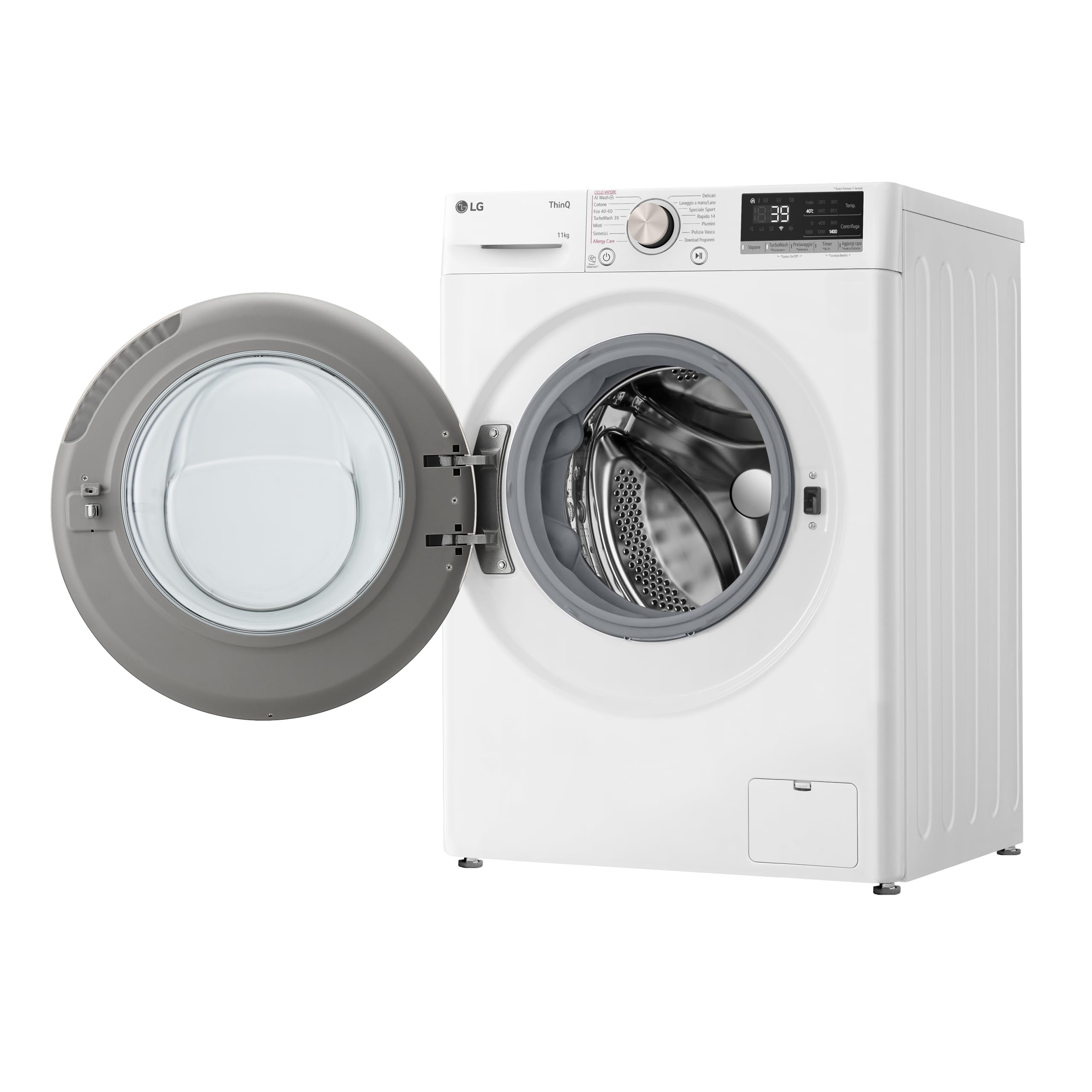 LG AI DD F4R7011TSWG Lavatrice 11kg, a Carica Frontale, Serie R7, Lavatrice Classe A -10%, 1400 giri, TurboWash 360, Vapore su 7 Programmi, Wi-Fi, Libera installazione, Bianco