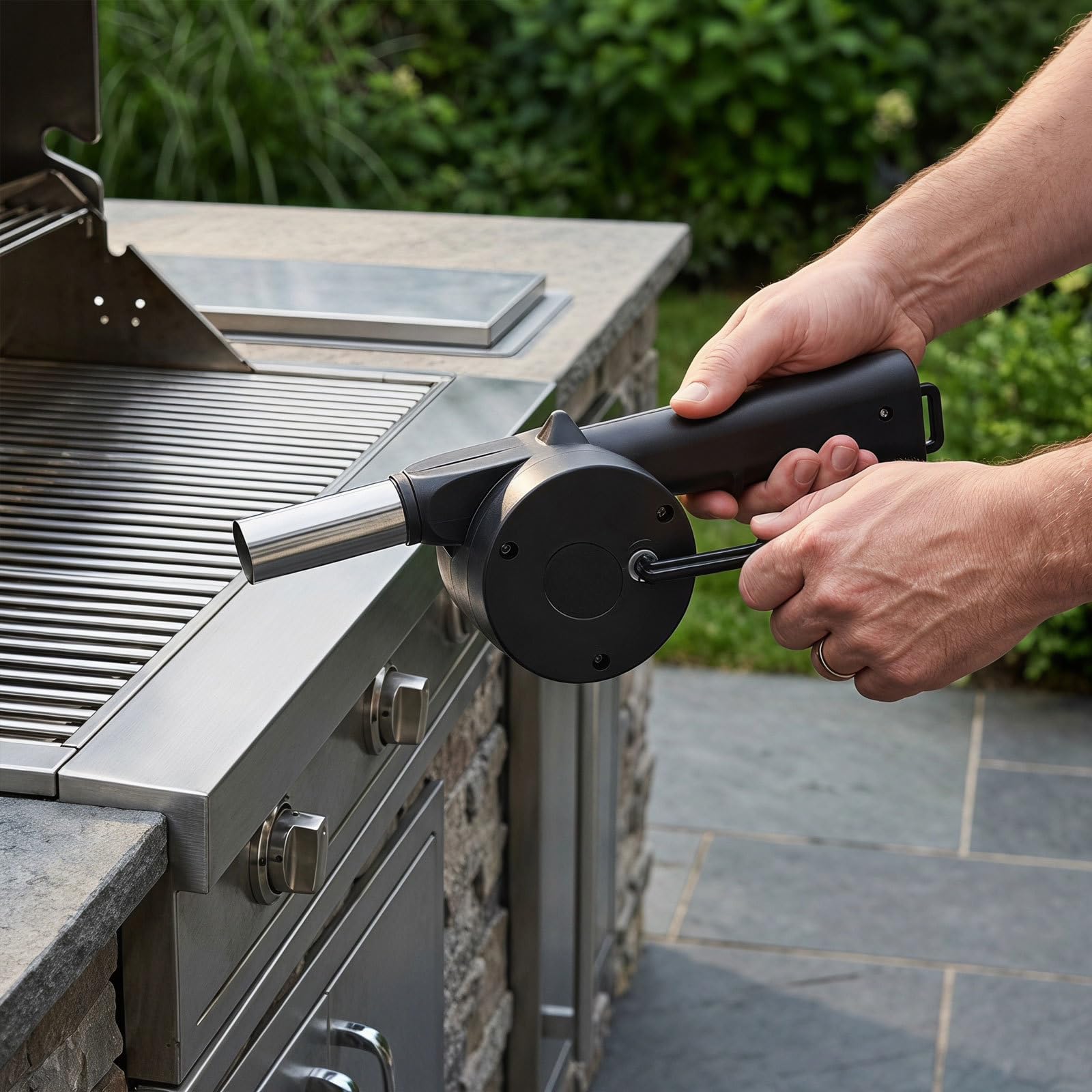Lurrose Set di 5 mantici a manovella con ugello in metallo - Ventilatore manuale per barbecue, falò all'aperto, picnic, caminetto, carbone e stufa a legna.