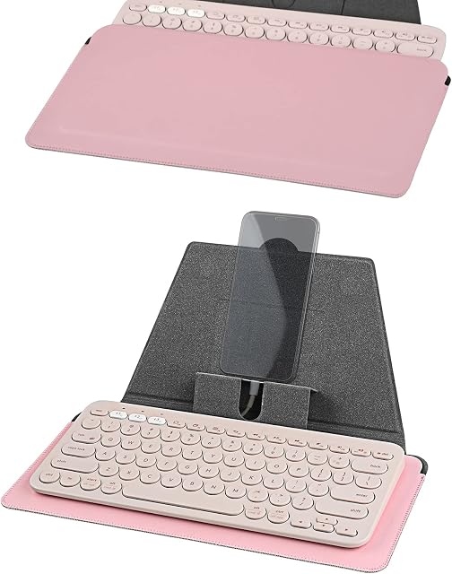 Geekria Compact Keyboard Sleeve Case with Smartphone and Tablet Stand, Keyboard Cover Compatible with Logitech K380 Wireless, Magic Keyboard, OMOTON Ultra-Slim Bluetooth Keyboard Pad (Pink)