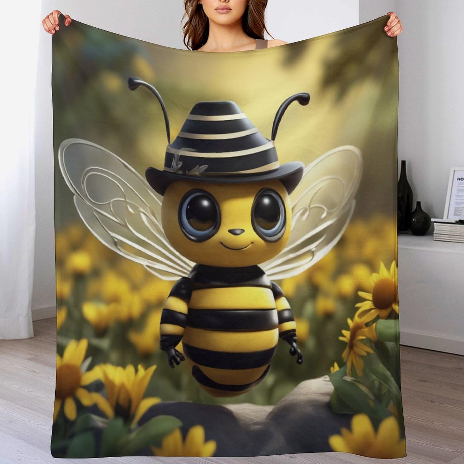 Couverture abeille mignonne en polaire de flannel de lit et canapé douce 130×180cm