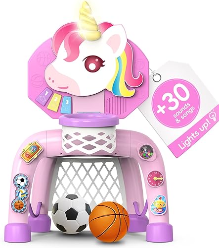 Aro de baloncesto y portería de fútbol para niños pequeños, juguete para bebés para niñas de 1, 2 y 3 años, juguetes de centro de actividades para