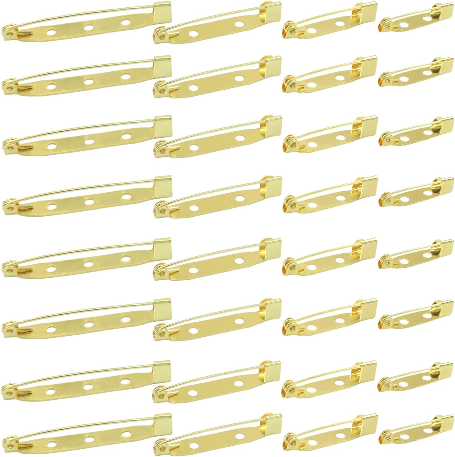 50 Pcs Gold Brooch Pins Backings – 4 Size Secure Clasp Pinback Bar Pins for DIY Crafting, Name Tags, and Jewelry Making