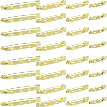 50 Pcs Gold Brooch Pins Backings 4 Size Secure Clasp Pinback Bar Pins for DIY Crafting, Name Tags, and Jewelry Making