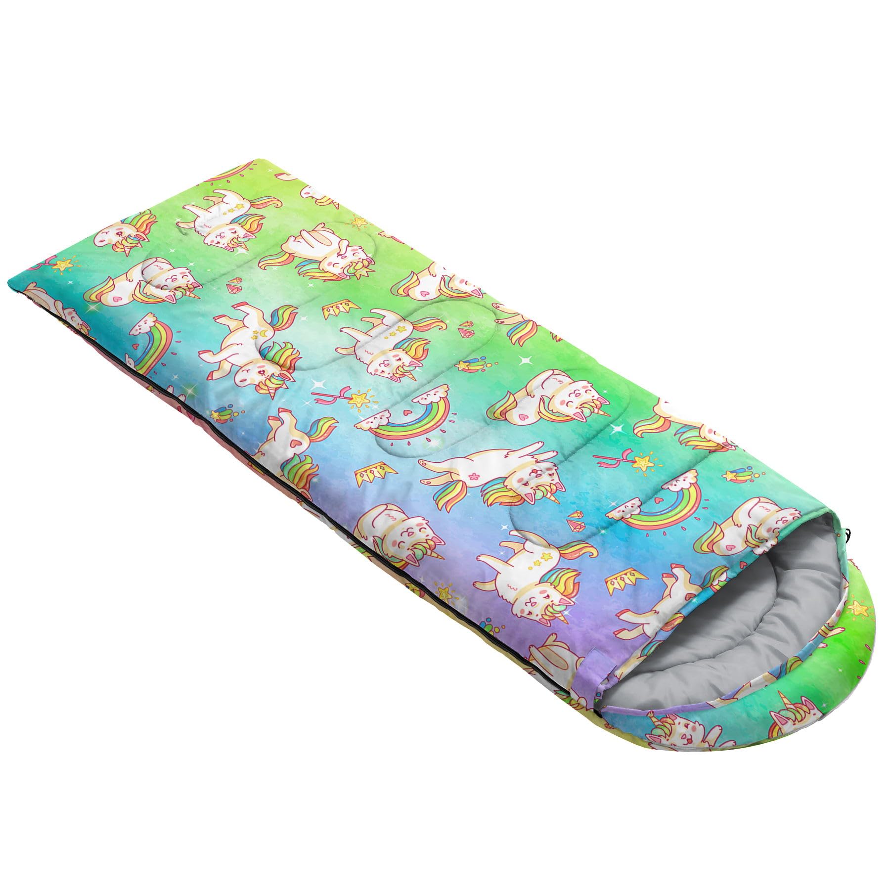 HOSIMA Sleeping Bags for Boys Girls Kids,Rainbow Unicorn Cat Printeded Lightweight Warm Portable Outdoor Indoor Waterproof Cold Resistant Sleeping Bag for Camping Hiking (Unicorn) - Image 2