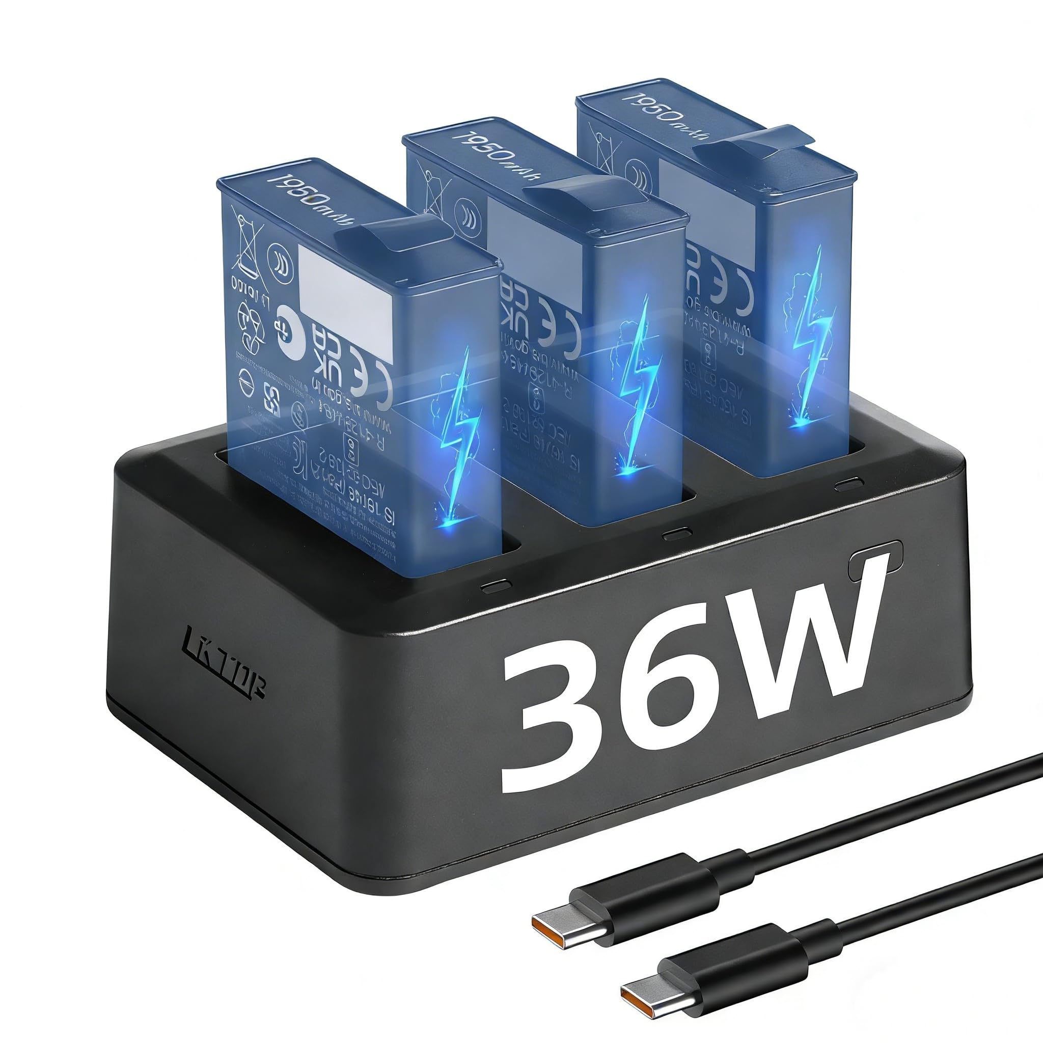 LKTOP 36W Super Fast Charging Hub for DJI Osmo Action 6/5 Pro/4/3/360 Accessories, Osmo Action Series Parallel Charger with Battery Level Indicator (Charge 3 Batteries Simultaneously: 1hr 10min)