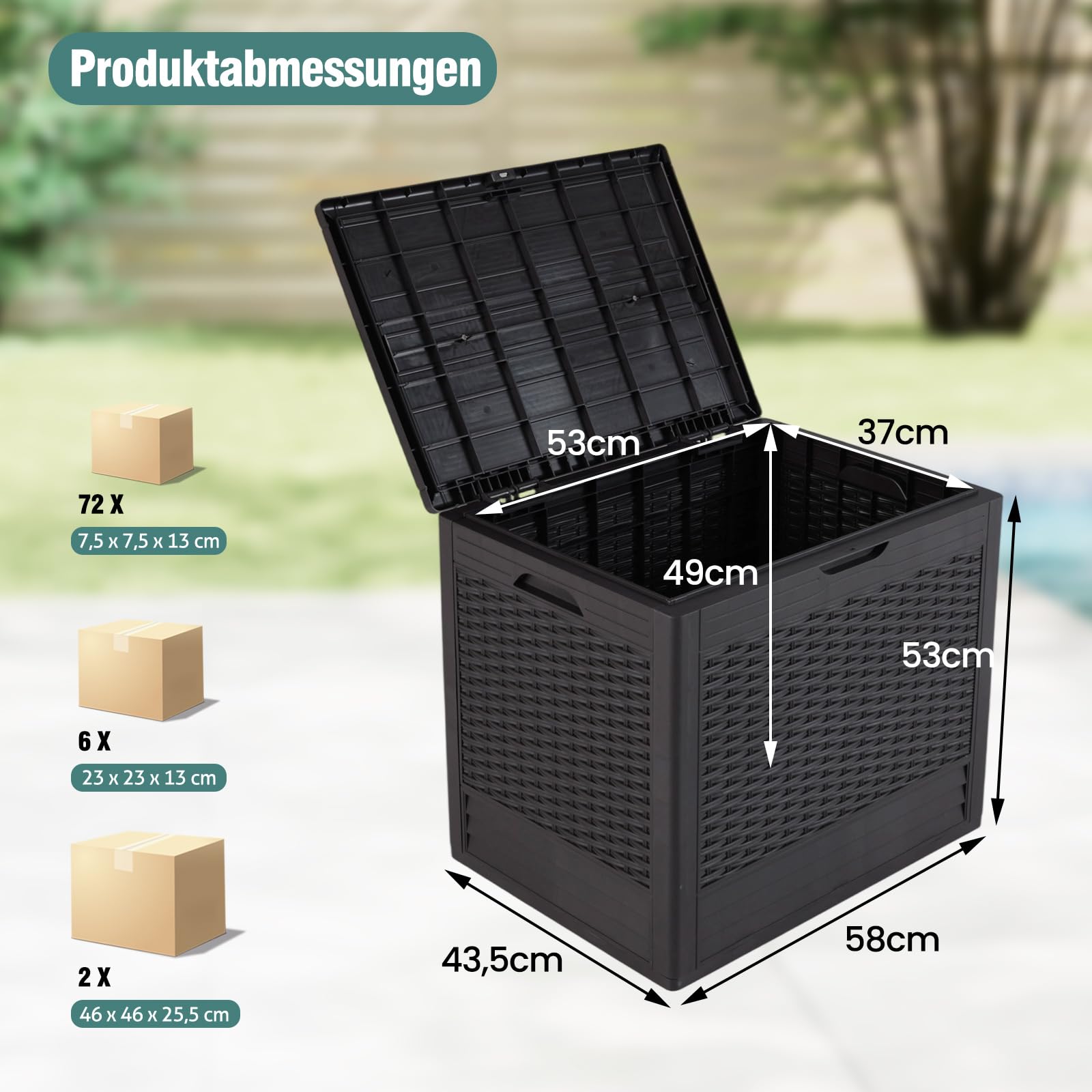 COSTWAY Skrzynka ogrodowa 96 l, skrzynia z zamykaną pokrywą i wyglądem rattanu, odporne na warunki atmosferyczne, pudełko do przechowywania akcesoriów basenowych, sprzętu ogrodowego, dostawa paczki