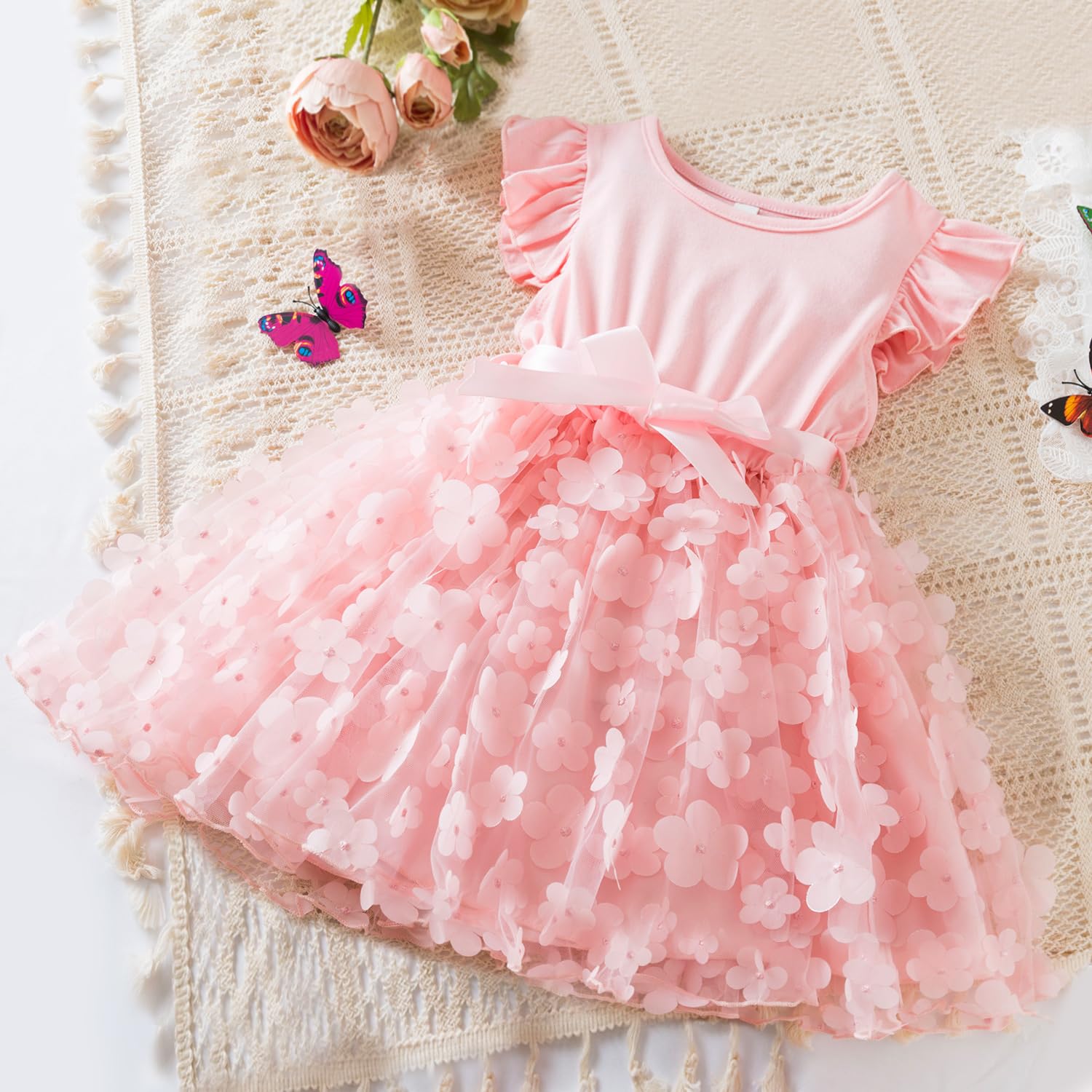 Robe Tutu à Volants Fleurie Ciel étoilé Petite Bébé Fille Robe de Princesse pour Les Fêtes D'été - 5
