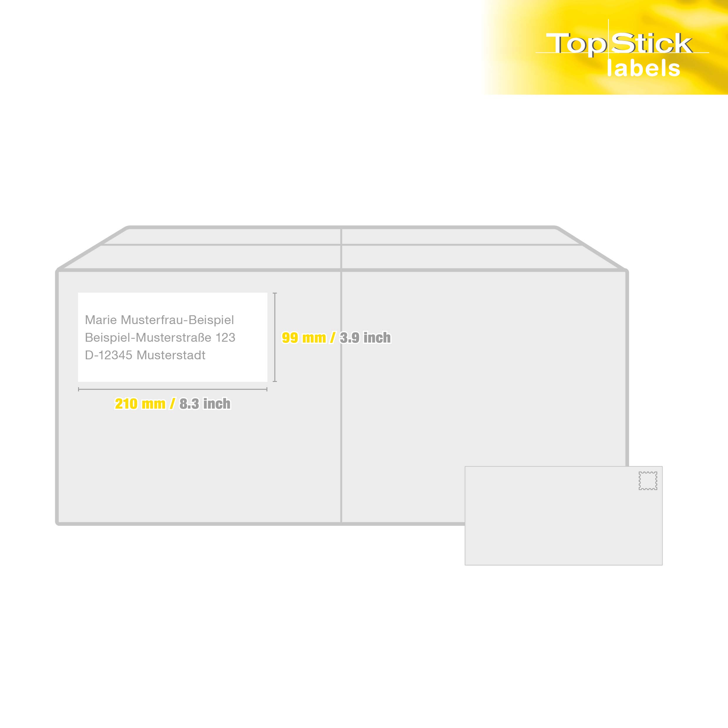 TopStick 8771 Universal Etiketten, 1000 Blatt, 210 x 99 mm, 3 pro A4 Bogen, 3000 Stück, selbstklebend, bedruckbar, matt, blanko Papier Klebeetiketten Aufkleber, weiß