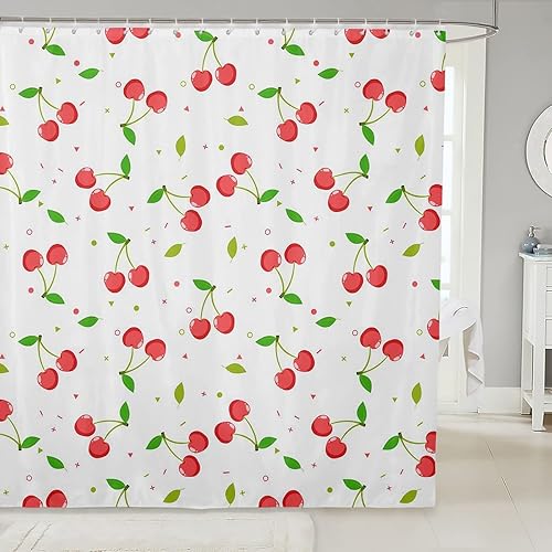 Miniatura 1 de Feelyou Cortinas de ducha de tela de cerezo rojo, cortina de ducha para niños y niñas, dibujos animados, frutas, alimentos, baño, accesorios