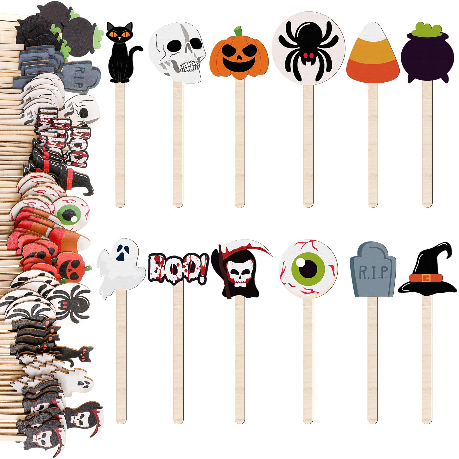 Jinei 120 Pcs Halloween Coffee Stirrers Wooden Stir Sticks