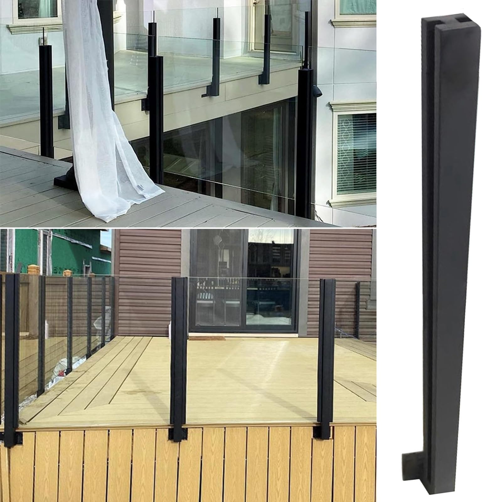Poteau balustrade en verre gris 130cm idéal pour sécuriser un balcon moderne
