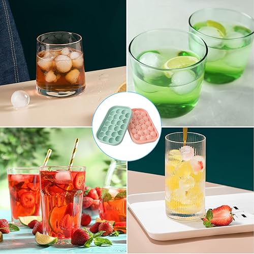 Miniatura 6 de Bandeja para cubitos de hielo, paquete de 2 unidades de silicona flexible para 22 bolas de hielo con tapa, sin BPA, bandejas de cubitos de hielo de