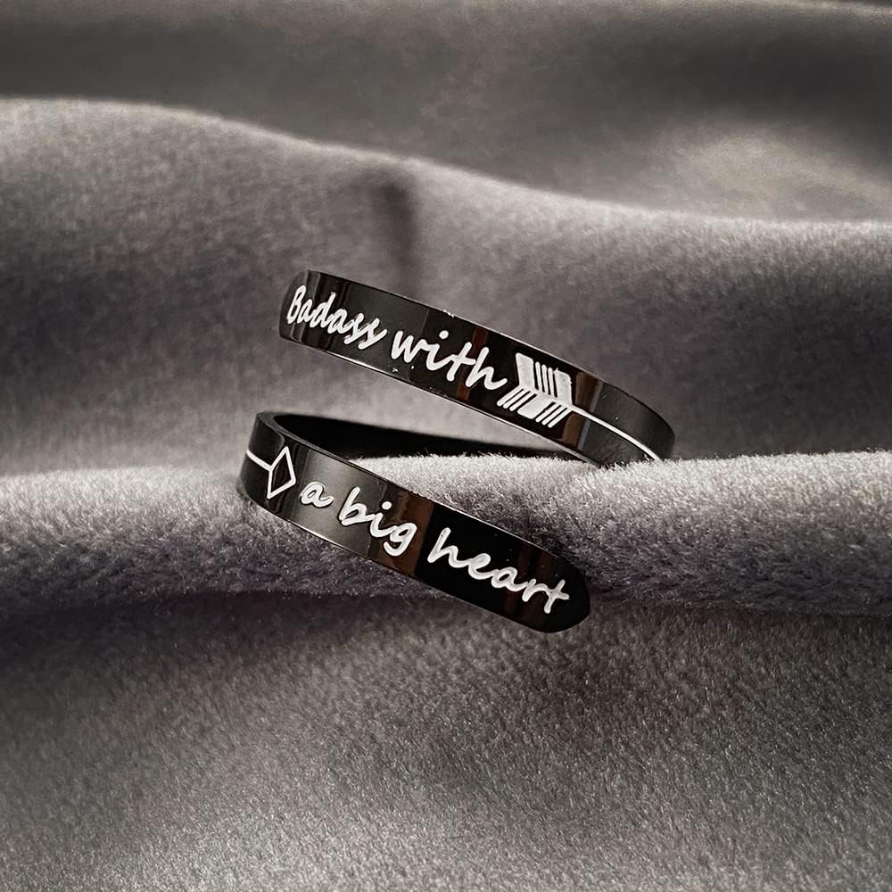 Opening Black Keep Going ring Stainless Steel Adjustable Never give up Jewelry Inspirational Opening Stacking Cute Hiphop Band image 2