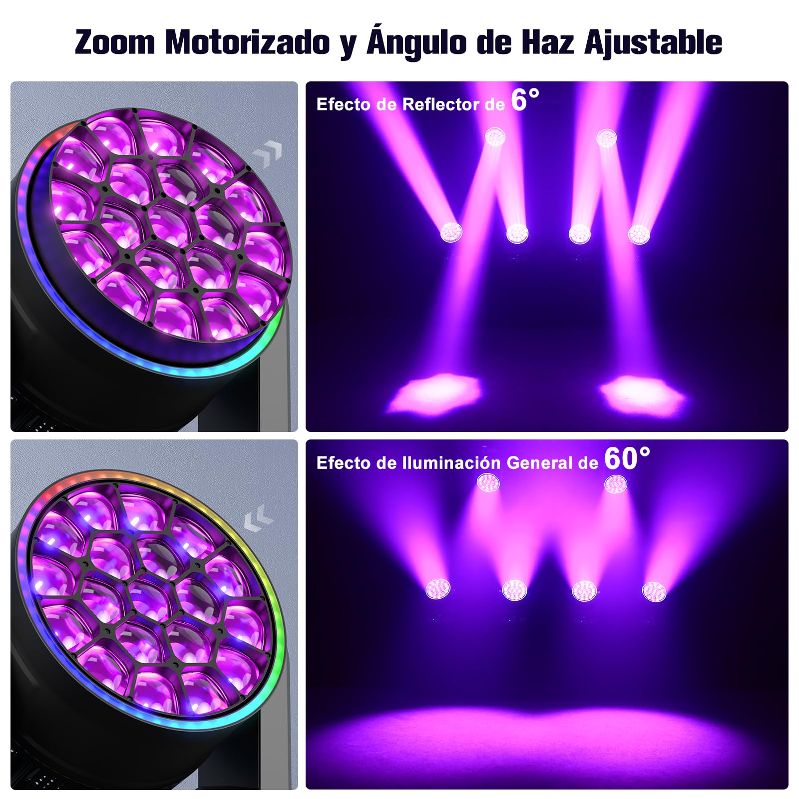 2 pezzi Teste Mobili LED 19 x 20W LED RGBW Beam Wash Luce da Palcoscenico Colore Vortice Caleidoscopio Zoom Effetto Luce di Scena DMX512 per Natale Club DJ Discoteca Festa