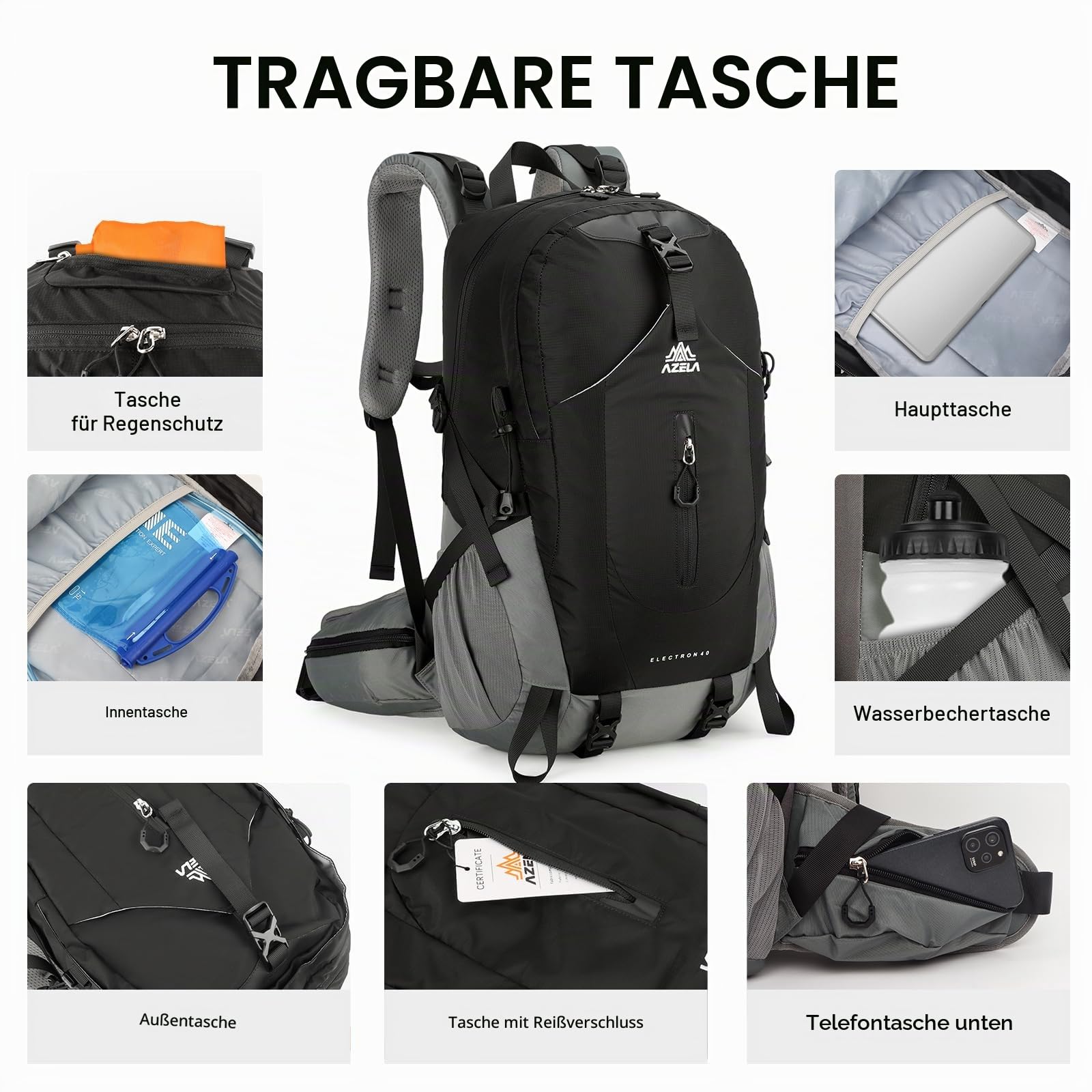 Geila 40L Wanderrucksack für Damen und Herren, ultraleicht und wasserabweisend, atmungsaktiver Trekking- und Kletterrucksack mit großem Fassungsvermögen, Regenhülle