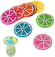 Pingente de bebida de silicone em forma de fatia de limão, marca de taça de vinho capaz de ser repetidamente limpo e usado, conjunto de pingentes coloridos de taças de festa, 8 peças., 1.5 x