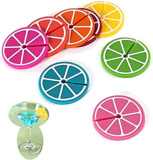 Lemon Slice Shaped Silicone Beverage Pendant,Wine Glass Mark Capable Of Being Repeatedly Clean and Used,Colorful Party Stemware Pendant Set,8 Pieces.