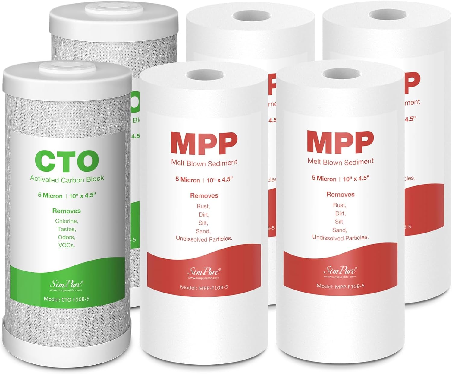 SimPure 5 Micron 10" x 4.5" MPP Sediment and CTO Carbon Whole House Water Filters
