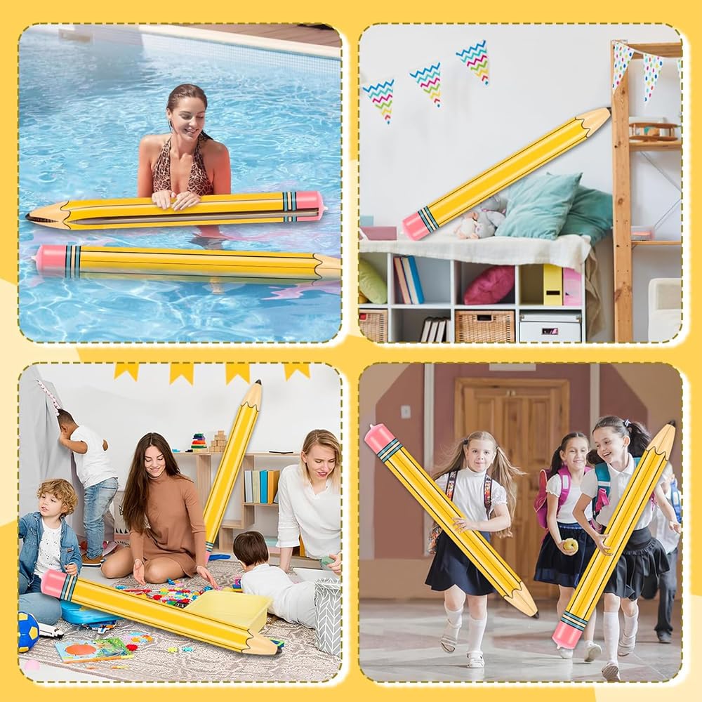 Lápiz Inflable Gigante,2 Piezas Decoración de Regreso a Clases Ideal para Niños y Estudiantes Hecho de PVC Amarillo de 110 cm