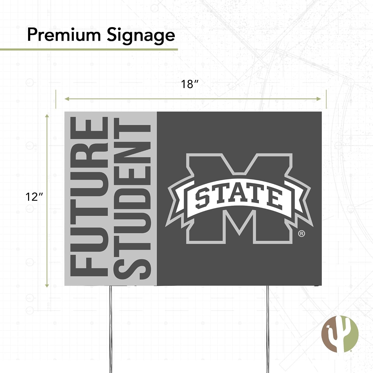 Desert Cactus Mississippi State University Graduate Sign House Graduating Graduation 12 Inches x 18 Inches With Stakes (Grad Sign 4)