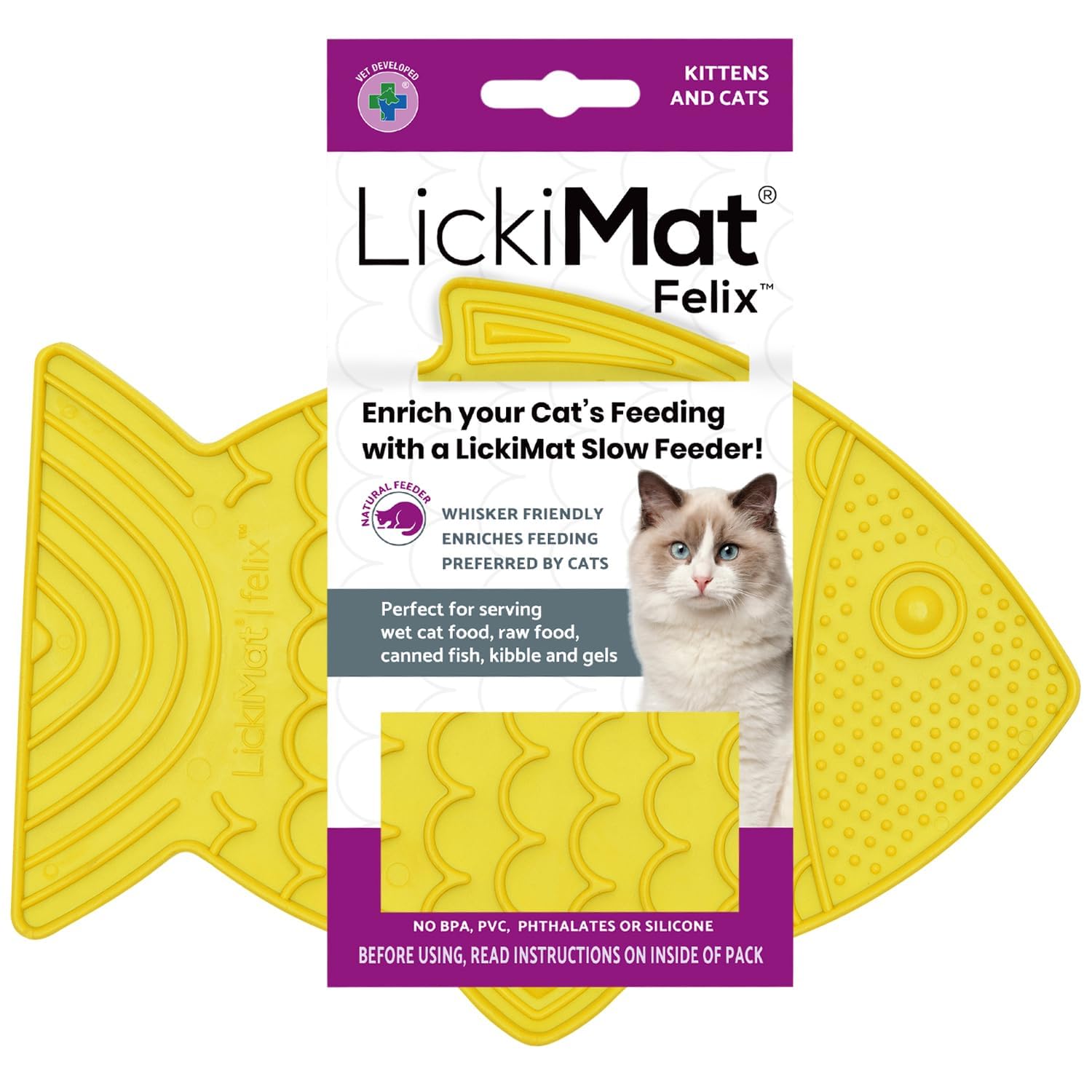 – Felix, Fish-Shaped Cat Slow Feeders for Feline Boredom and Anxiety Reduction; Perfect for Food, Treats and Anxiety Reduction, Yellow
