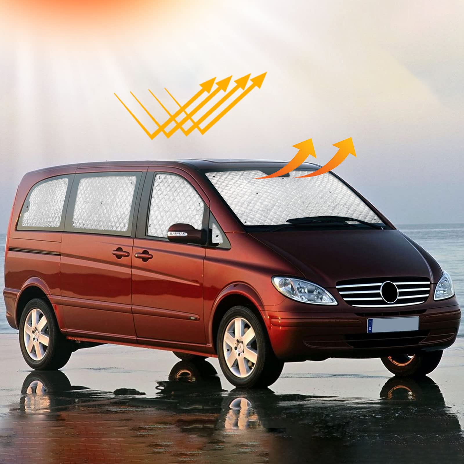 Parasol del Parabrisas Automóvil Reemplazo para Mercedes-Benz Vito W639 / Viano SWB 2003–2014, Juego de 10 Piezas con 45 Ventosas, Cabina del Conductor, Cubierta de Parasol Automóvil