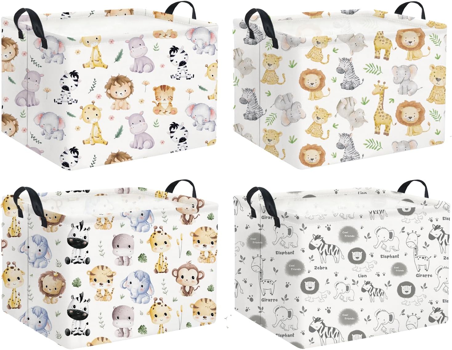 HIYAGON Rectangular Animal Basket Baby Kids Storage Basket for Boys Animal Room Decor Cute Toy Storage Organizer Bins Bedroom(4 Animals Pattern)