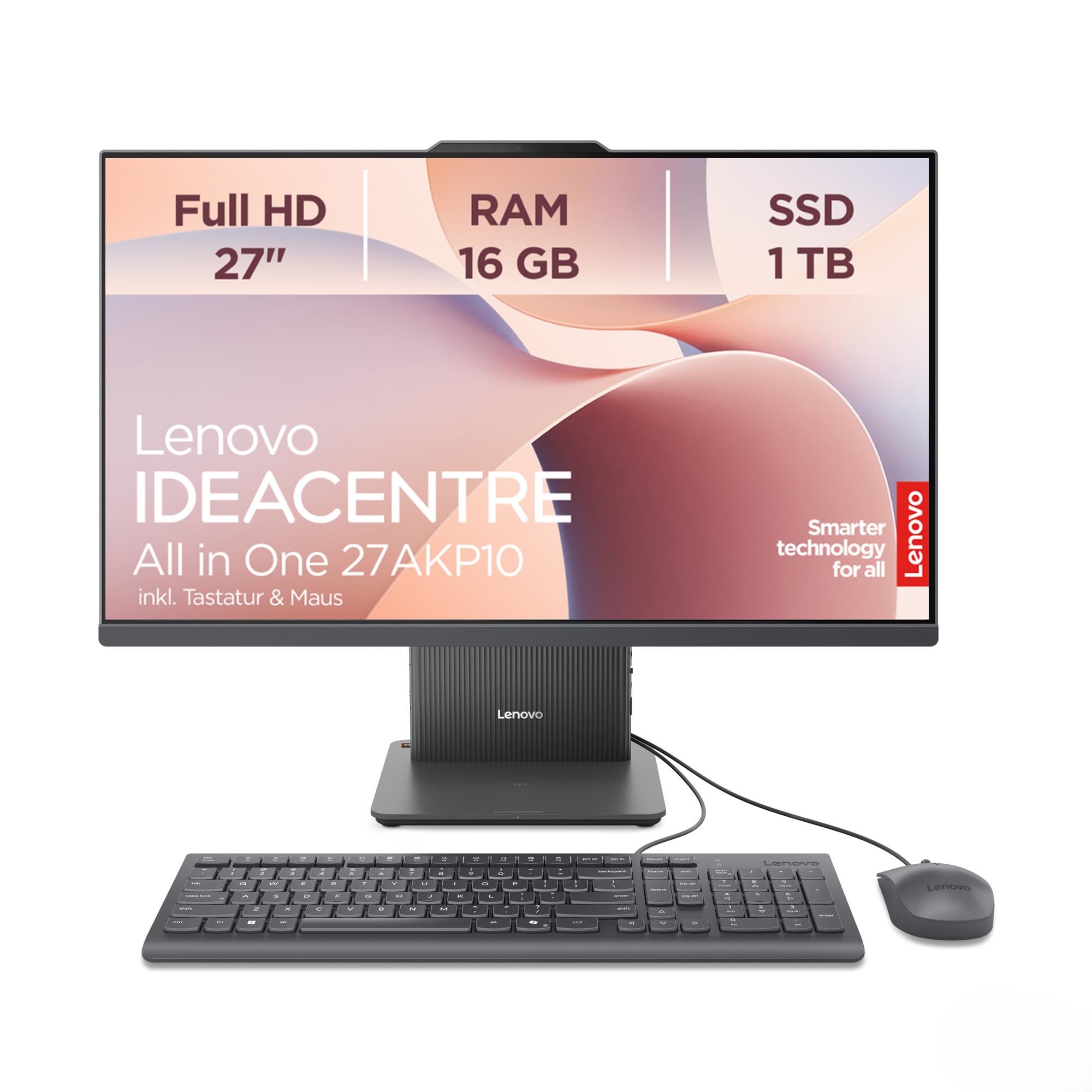 Lenovo IdeaCentre All-In-One PC | 27" Full HD Display | AMD Ryzen 7 250 | 16GB RAM | 1TB SSD | AMD Radeon 780M Grafik | Windows 11 | Inkl. Maus und Tastatur | Grau | 3 Monate Premium Care