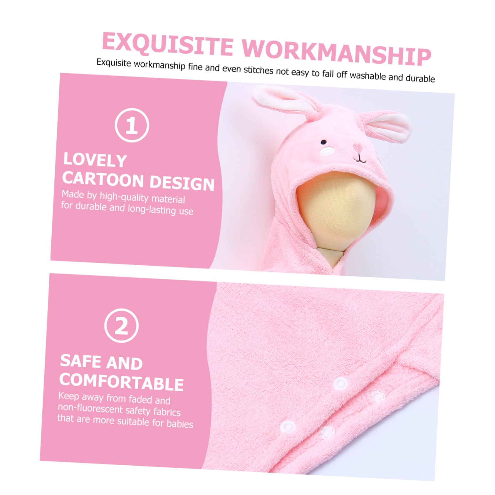 ORFOFE Kinder Cartoon Bademantel mit Kapuze Rosa 70x140cm Polyester