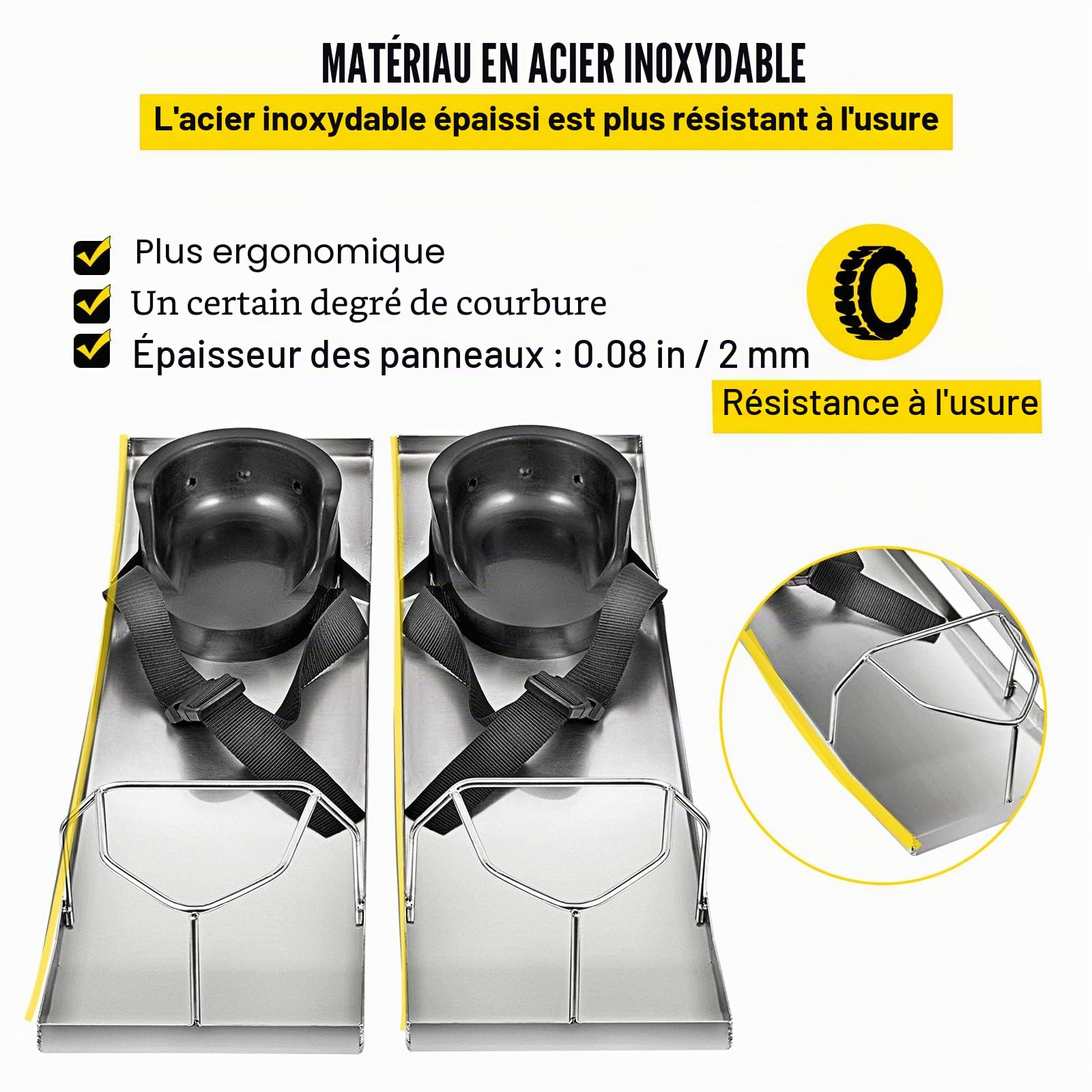 VEVOR Planche à Genoux Béton 70 x 20 cm 1 Paire avec Coussinets, Protège Genoux, Repose-Genoux en Acier Inoxydable, Protège-Genoux Coulissant, Genouillère Coulissante en Béton Finition