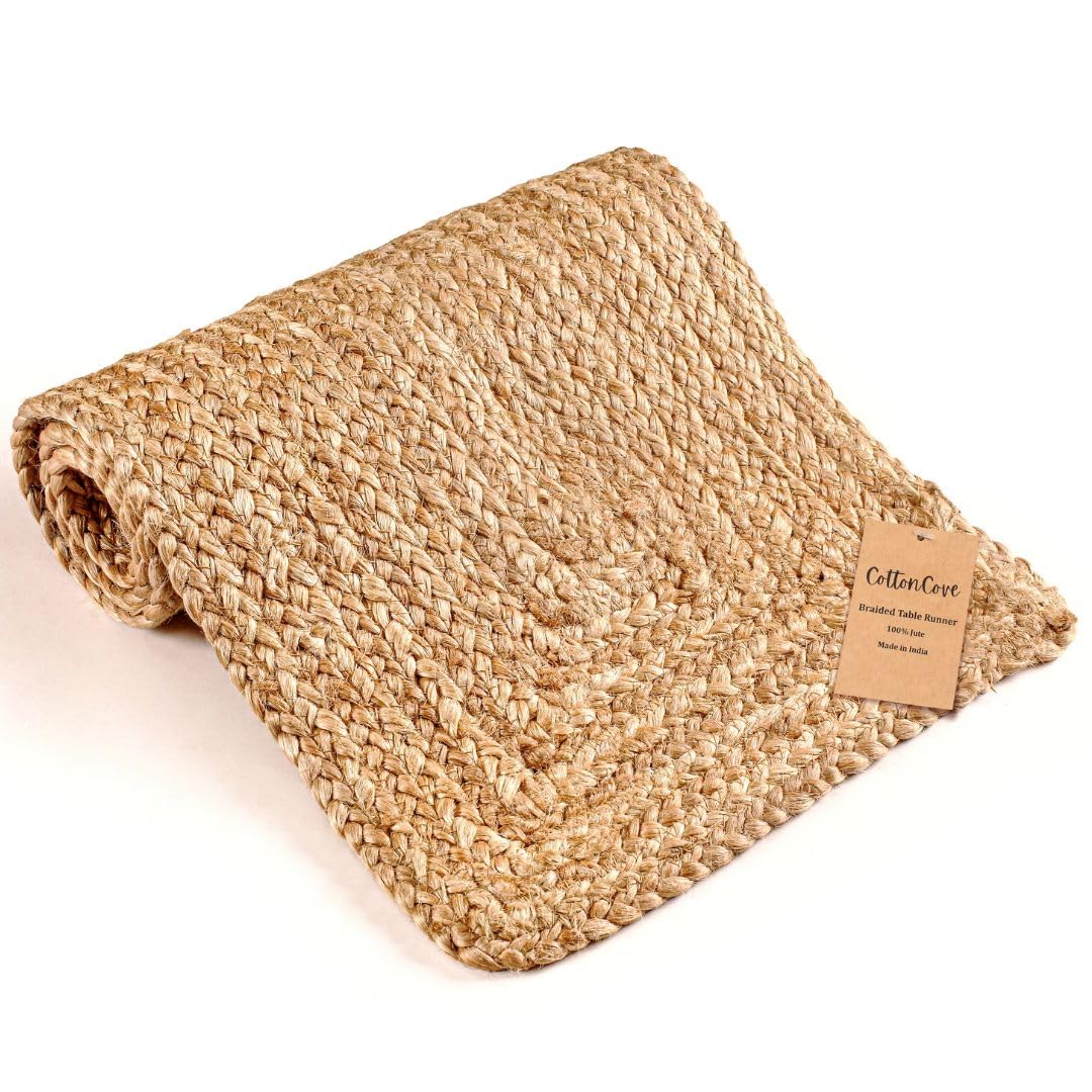 Natural Jute Braided Table Runner 36 inches Long - 13x36 Farmhouse Jute Burlap Braided Table Runner - 100% Jute Handcrafted Rustic Vintage Dining Table Runner Natural-image-37
