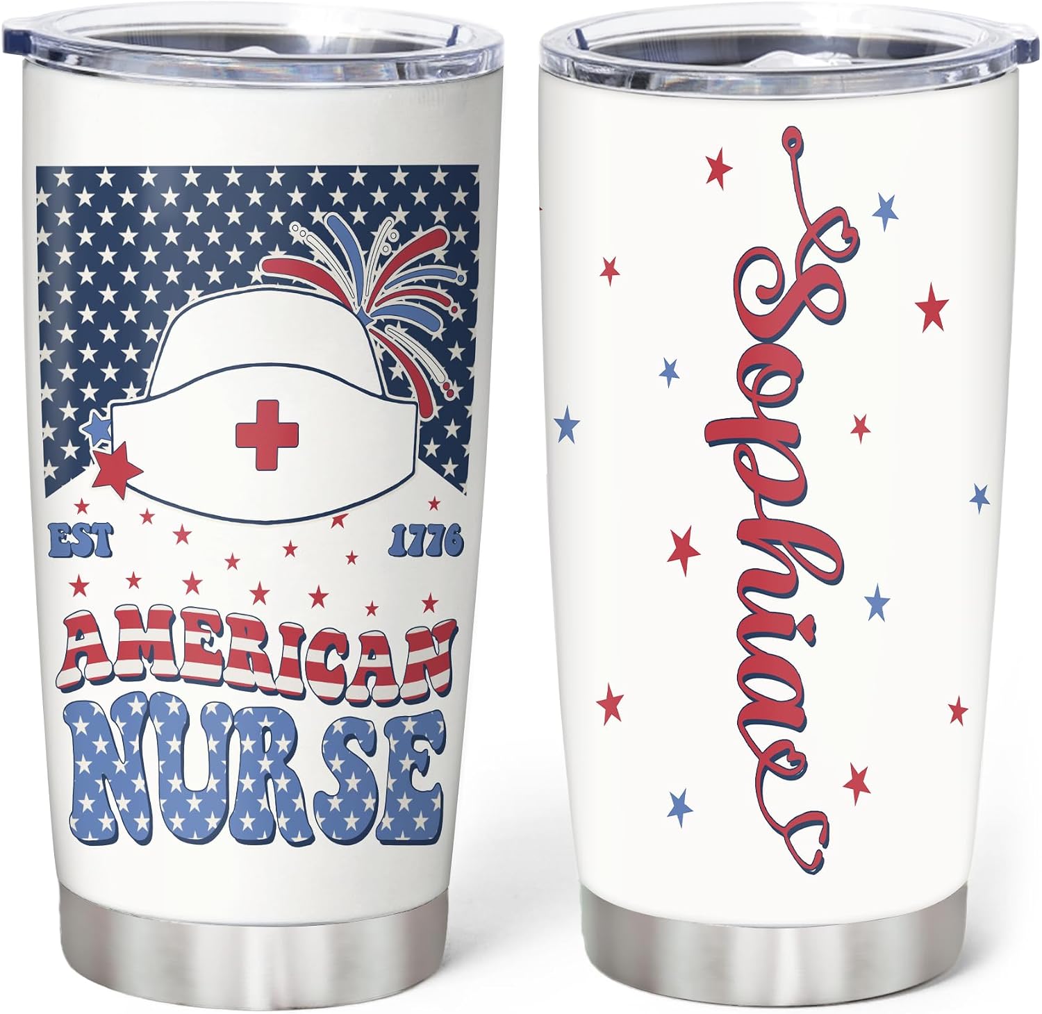 Hyturtle Personalized Patriotic Bow Tumbler - 4th Of July Gift For Her Women Mom - America Gifts -Patriots Gifts For Independence Memorial day - Custom Name Tumbler 20oz Stainless Steel Coffee Cup