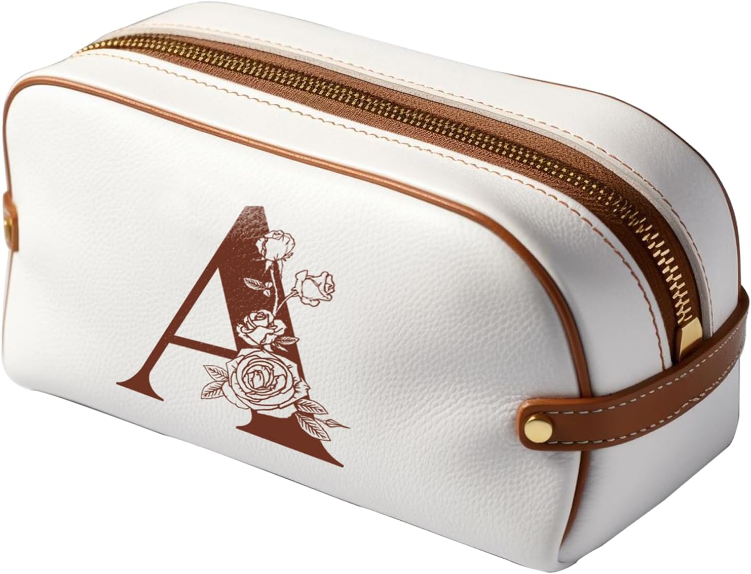 Personalized Initial Makeup Bag, Waterproof Portable Large Capacity Leather Cosmetic Bags
