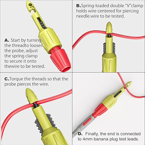 Miniatura 18 de Goupchn Kit de cables de prueba automotriz multímetro con clip de perforación de alambre, sondas de punción de 0.157 in, juego de cables de prueba