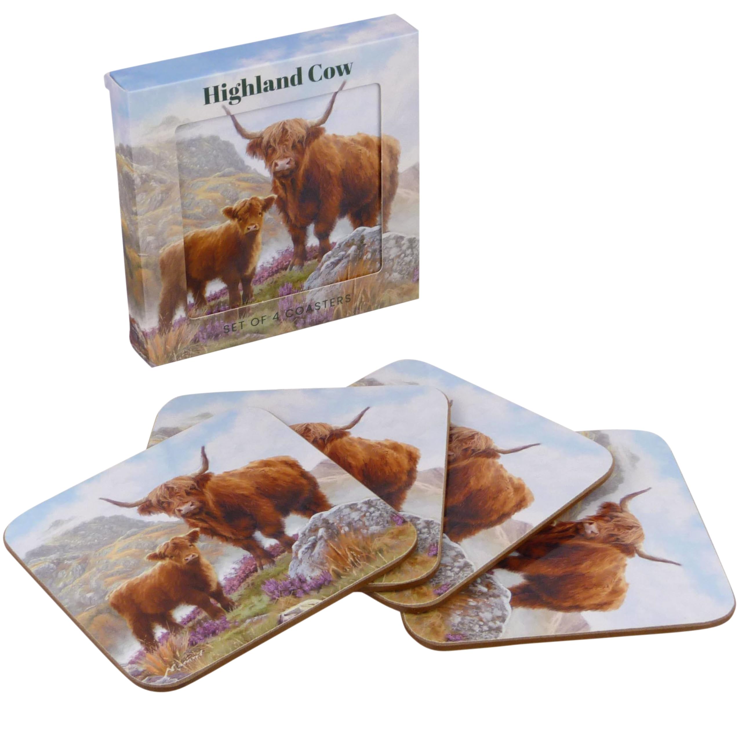 The Leonardo Collection Highland Cow Coasters Set of 4 Macneil Studios For Home & Office | Stylish Coaster For Tabletops & Dining Spaces | Durable & Decorative Home Accessories for Drinks & Tables
