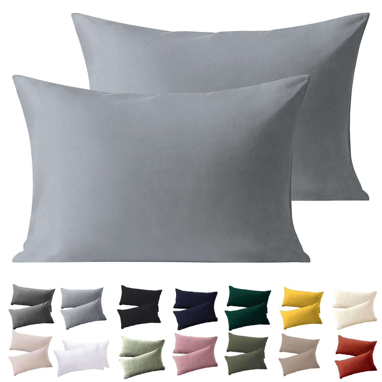 Soifox Pillow Cases 2 Pack, Grey Pillowcases with Envelope Closure