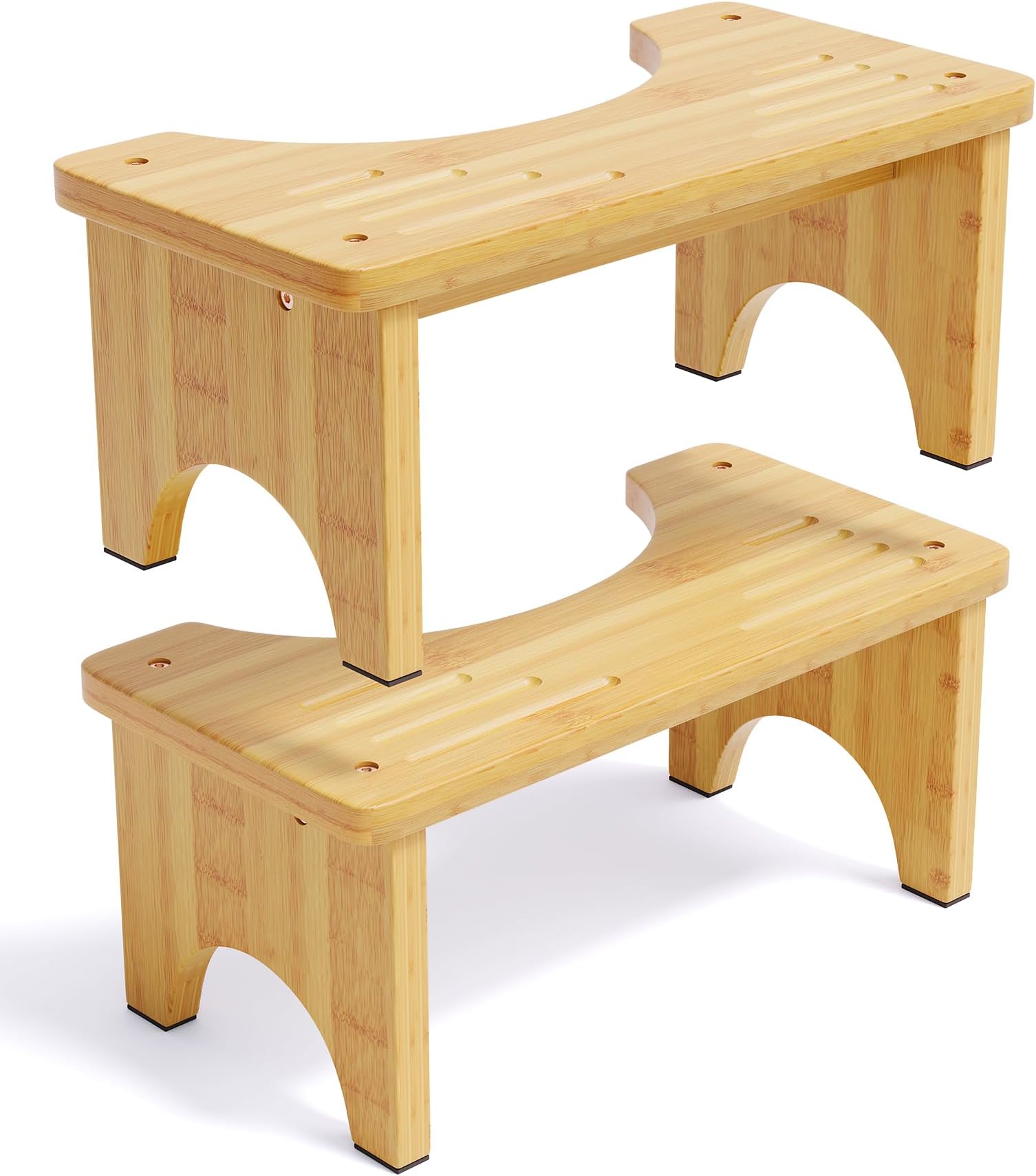 2 Pack Wood Toilet Stool Squat Adult, Bamboo Poop Stool for Bathroom, 7 Inch Potty Squatting for Adults, Wooden Toilet Squat Step Stools for Pooping, Bathroom Pooping Stools for Kids